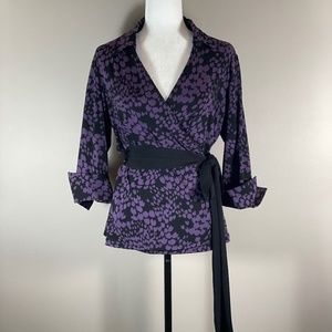 KIYONNA Vintage Purple Abstract True Wrap Top